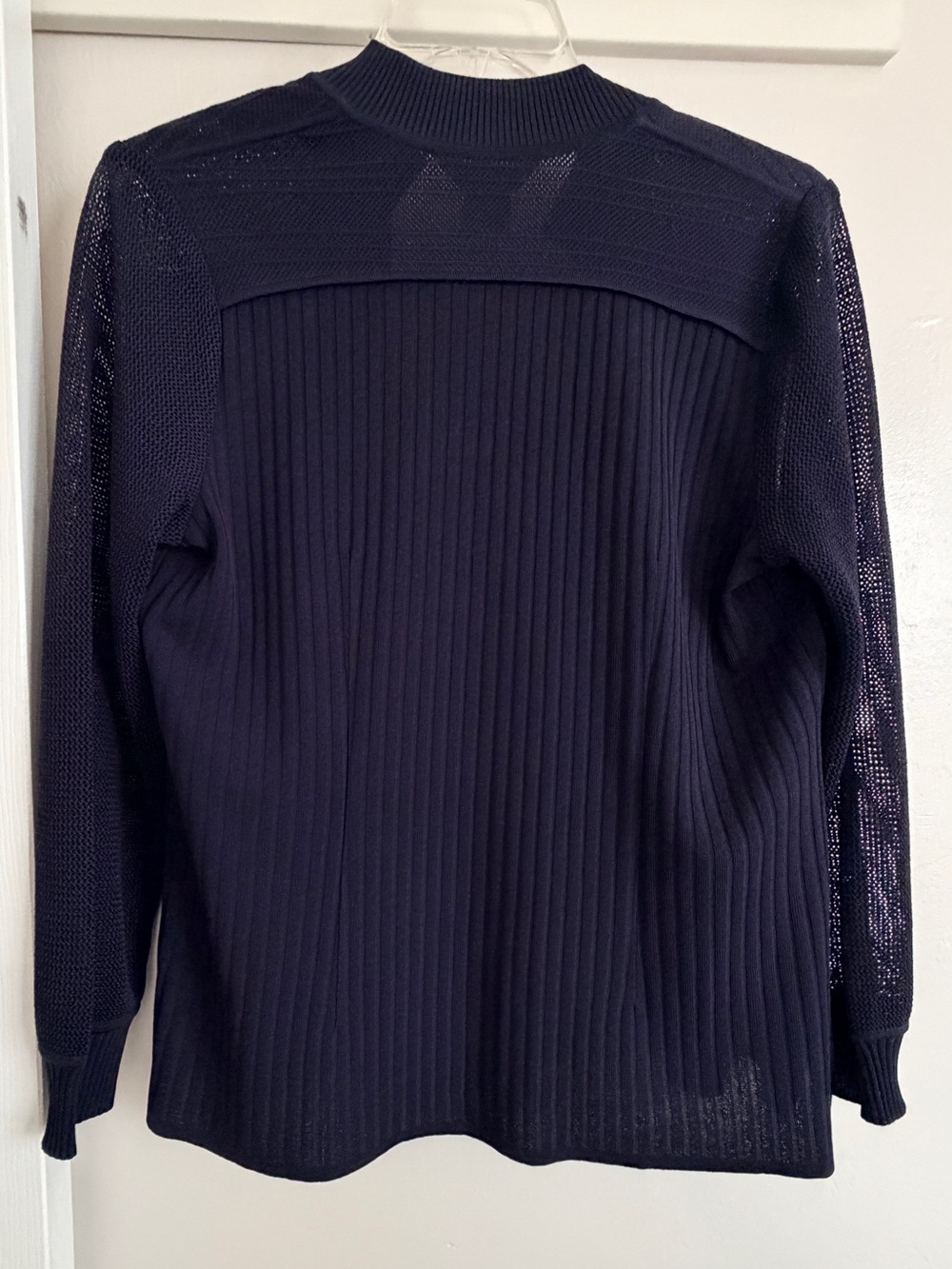 Exclusively Misook Navy Ribbed Knit Long-Sleeve Full Zipper Cardigan Jacket